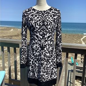 Cache Black and White Long Sleeve Dress